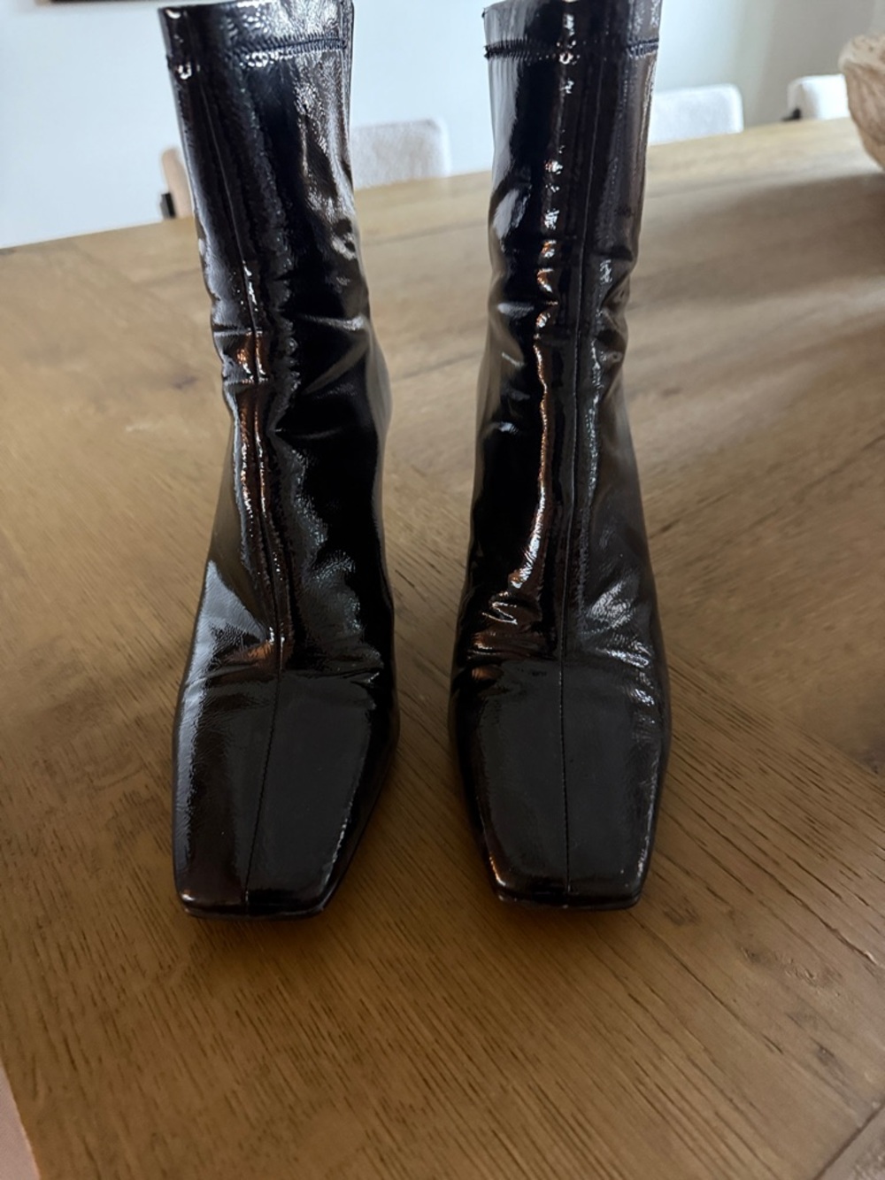 Steve Madden Black Patent Mid-Calf Square-Toe Heeled Boots